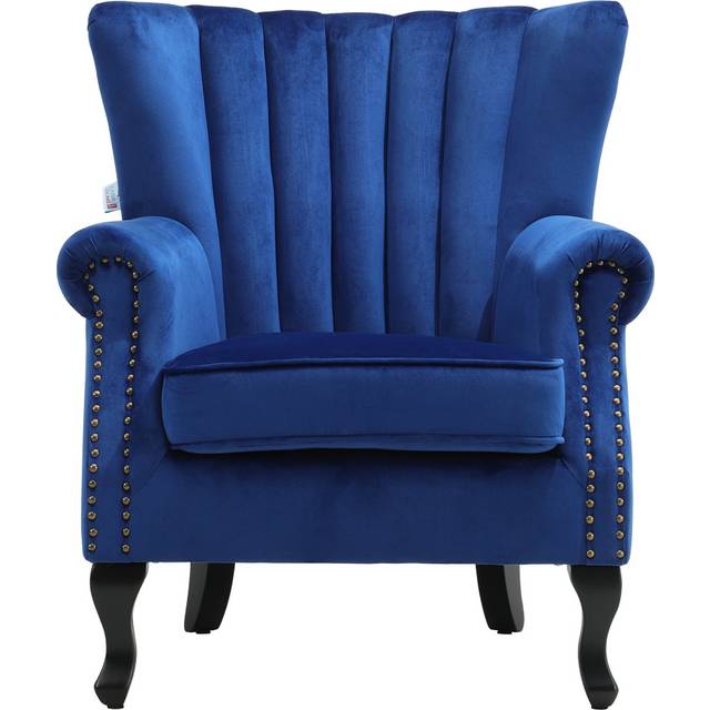 TEMU 1pc Armchair Wing Back Chesterfield Chair Elegant Shell Wingback Fireside Chair Rest Occasional Chairs With Solid Wood Legs Fpr Living Room Bedroom Hotel Hall Reception, Blue