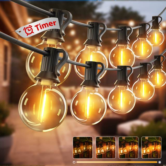 TEMU 2 Pack 36m Outdoor Plug-in Garland Lights, Dimmable & Timer, 50+3 G40 Led Outdoor Garland Lights For Garden, Patio, Party, , , Warm White