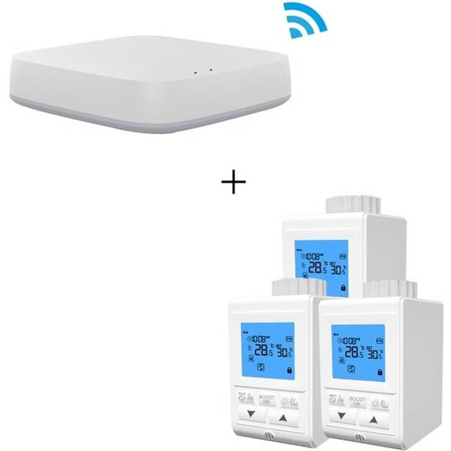 Smart Wireless Gateway HUB+3pcs Thermostat Heater Temperature Controller TRV Thermostatic Radiator Valve Controller