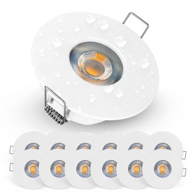 EMOS Bathroom Spot Lights Ceiling LED Waterproof IP44 | Spotlight 5W, 370lm, 3000K Warm White, 220-240V Powered | Pack of 12 recessed LED Downlights