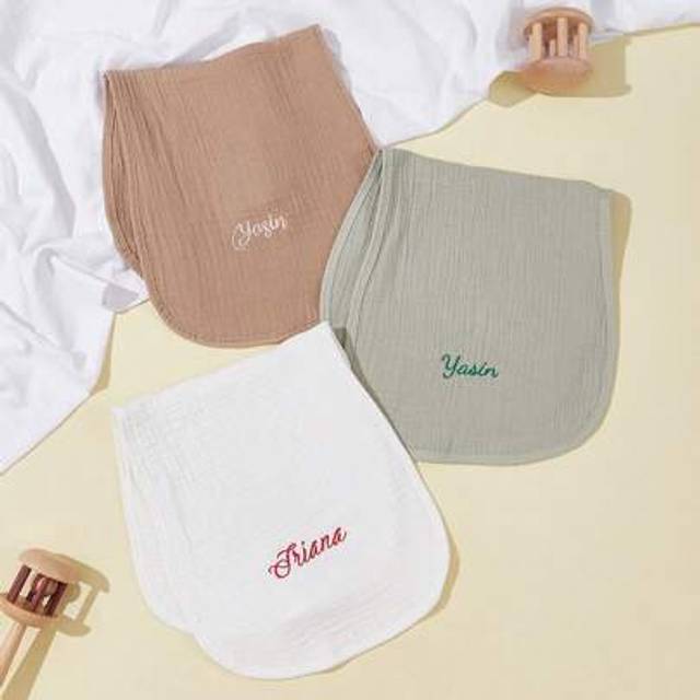 SHEIN 3pcs Custom Designed Baby Burp Cloths, Drool Bibs, 100% Cotton, Soft & Comfortable, Suitable For All Seasons