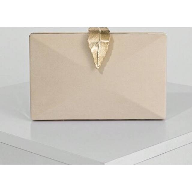 SHEIN Women&#39;s Fashion Velvet Box-Shaped Evening Clutch Bag, Apricot Color Formal Handbag With Leaf Metal Buckle Decor, Suitable For Party, Wedding, Formal D