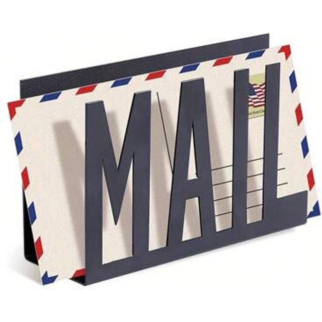 SHEIN 1pc Modern Black Metal Mail Organizer Rack With Hollow Engraved Letter Design, Desktop Envelope And Document Holder For Office Home Bathroom Decor Bat