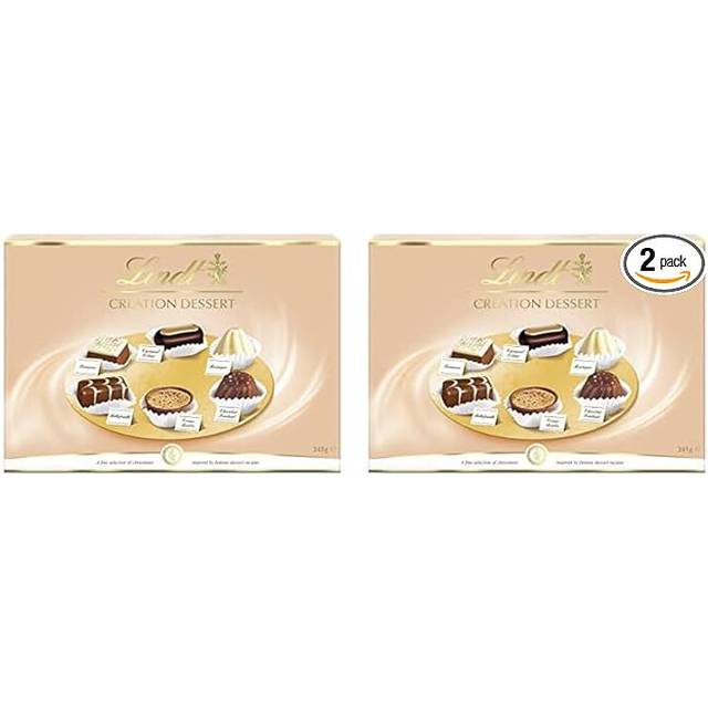 Lindt Creation Dessert - 40 Assorted Fine Dark Milk White Chocolate Box Large, 341g  Birthday, Celebrations Congratulations Thank you (Pack of 2)