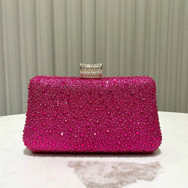 SHEIN 1pc Elegant Fuschia Sparkly Rhinestone Decorated Clutch Bag, Luxury Fashion Shoulder Bag Suitable For Evening Banquet, Party, Wedding, Formal Occasion