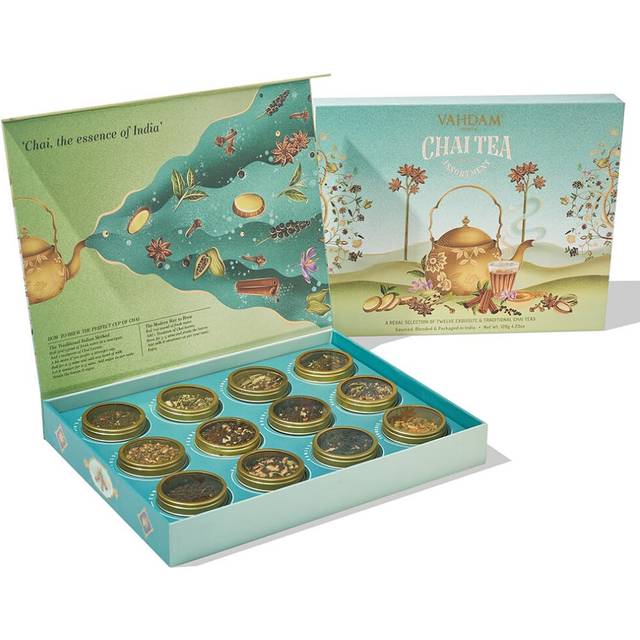 VAHDAM, Assorted Chai Tea Gift Sets - 12 Assorted Chai Loose Leaf Tea In Luxury Gift Box | Gluten Free, Non GMO Tea Variety Pack | Gifts for Women,
