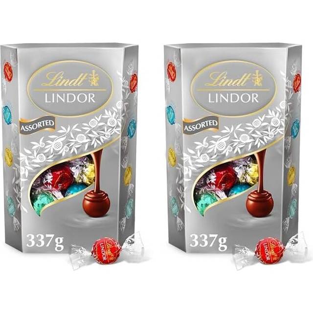 Lindt Lindor Silver Assorted ChocolateTruffles Box Large - Approx 26 balls, 337g - Chocolate Truffles with a Smooth Melting Filling - Gift Present or