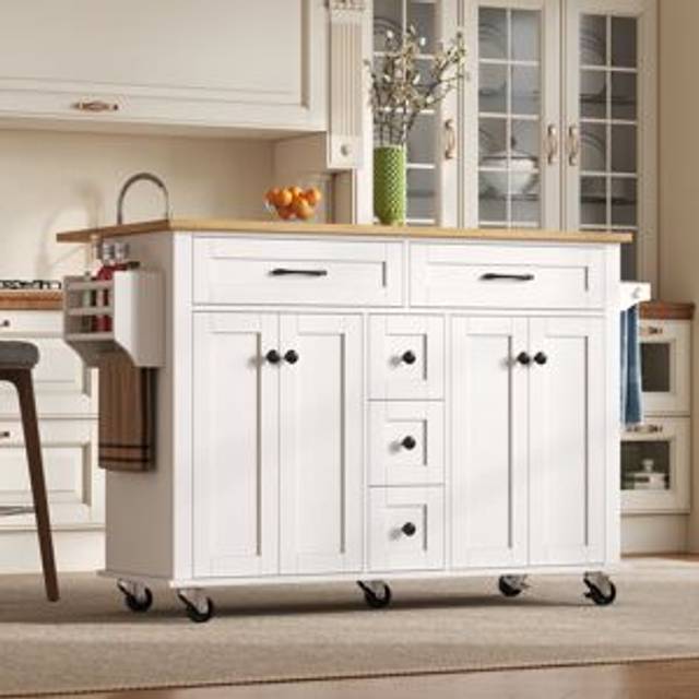 Lark Manor Wood Kitchen Island White 89cm H X 120cm W X 65cm D