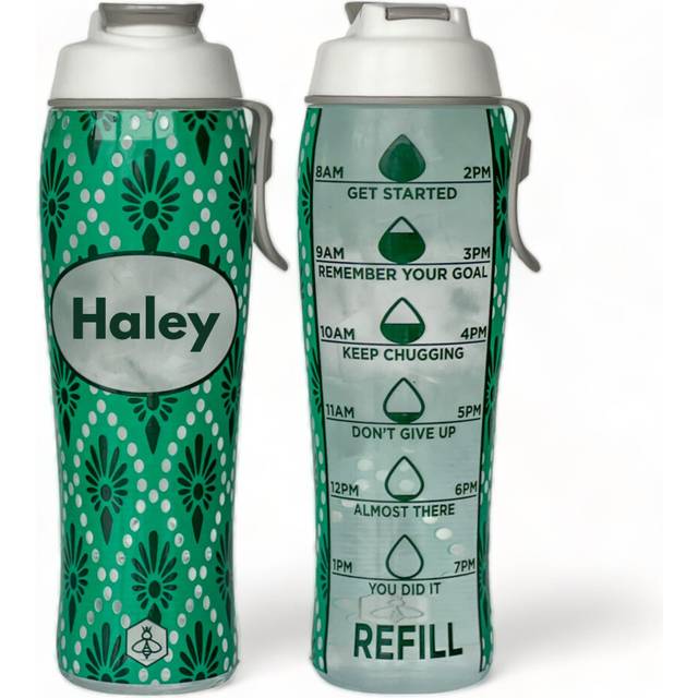 Reusable Water Bottle with Time Markers - 30 oz BPA-Free Leakproof Bottle with Chug Cap & Easy-Carry Handle - Made in USA (Spring Flowers)