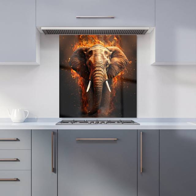 Warren Reed - Designer Splashart Elephant And Fire Kitchen Splashback W700Mm X H650Mm, Multi