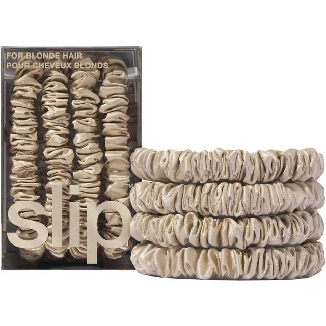 slip Skinny Blonde Scrunchies - Back to Basics - Anti-Crease, Anti-Breakage Slipsilk Design Protects Delicate Hair - Includes 4 Pure Silk Scrunchies -