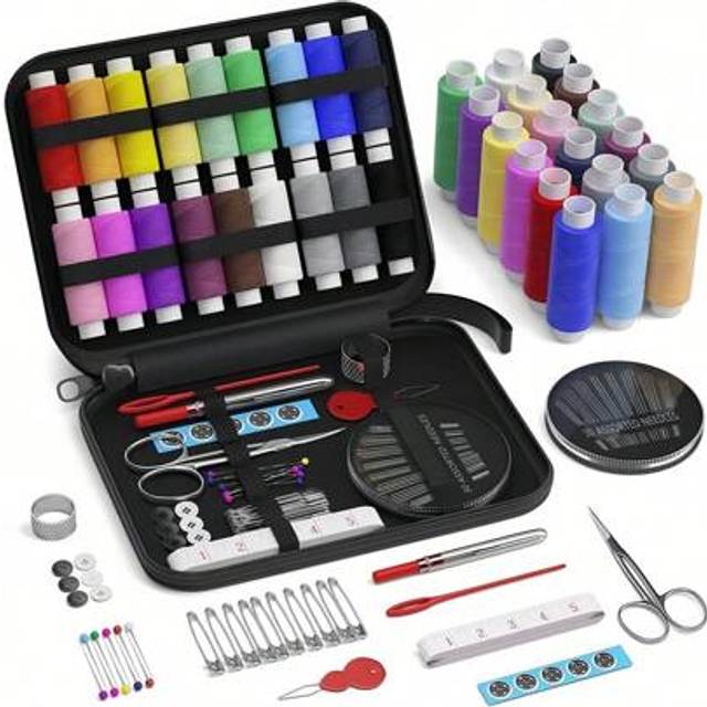 SHEIN 1PCS Portable Sewing Kit For Adults Travel Emergency Repair Set With Thread Needles Scissors Measure Tape Buttons Thimble For DIY Crafting Beginner Fr