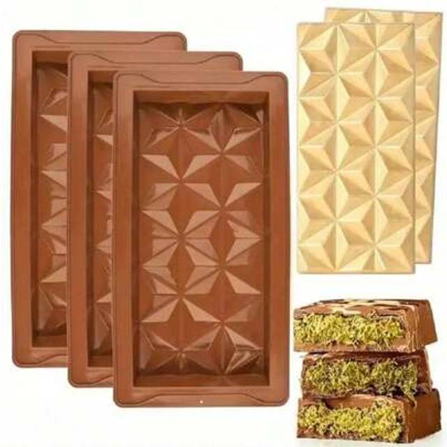 SHEIN 1/2/3PCS3D Diamond-Shaped Silicone Chocolate Mold, Dessert Candy Baking Tool For Dubai Chocolate Bar, Gummy, Kitchen Accessories
