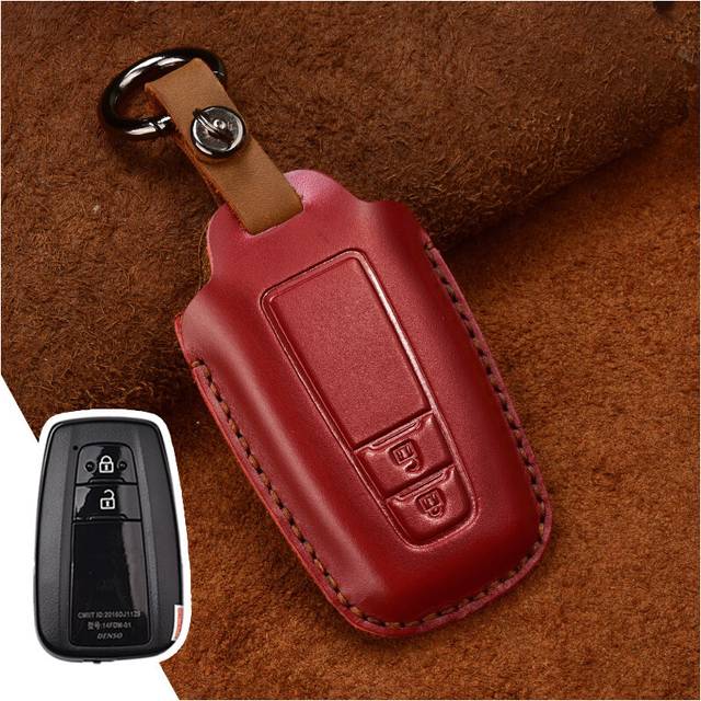 (A 2 Button Red) Leather Car Key Case For Toyota Camry CHR Prius Corolla RAV4 Prado 2017