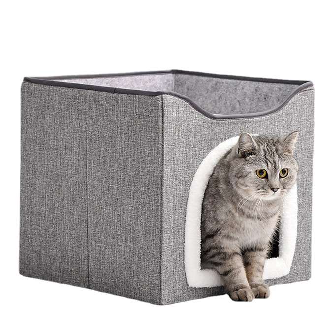 Pet Bed for Indoor Pet House, Covered Pet Cave Beds & Furniture with Scratch Pad and Hideaway Hut, Washable Pet Bed
