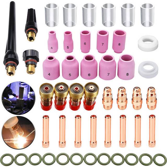 49Pcs TIG Welding Torch Stubby Gas Lens #10 Pyrex Glass Cup Kit for WP-17/18/26