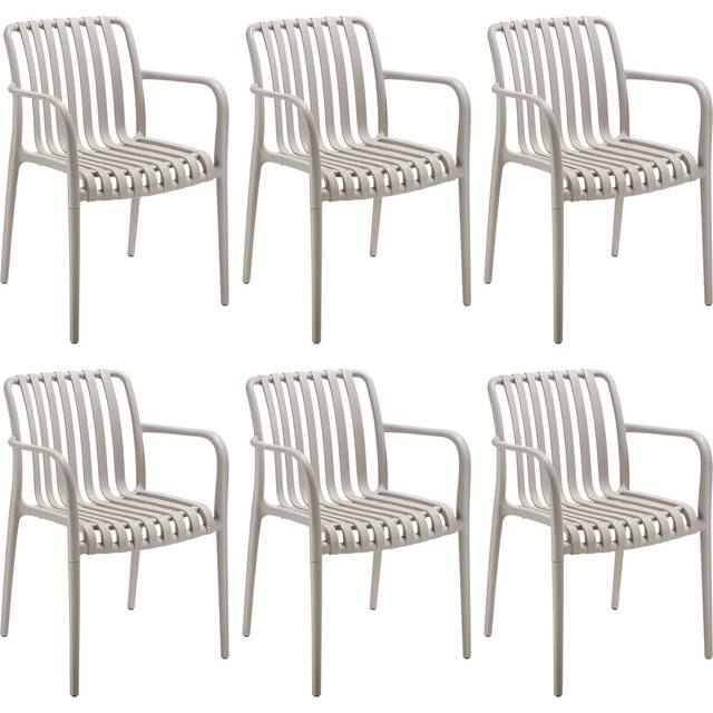 tectake Garden Chairs Alcudia - weather-resistant, durable and long-lasting plastic - Taupe, Set of 6, Grey