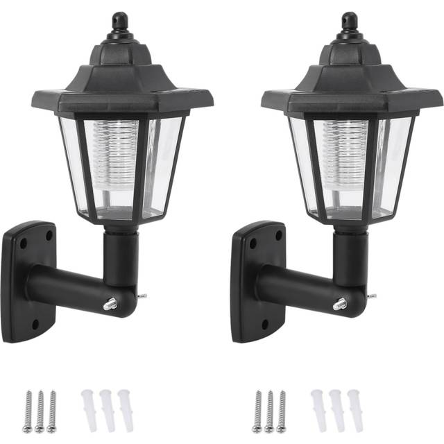 2 x Solar Powered LED Outdoor Garden Fence Wall Lantern Light