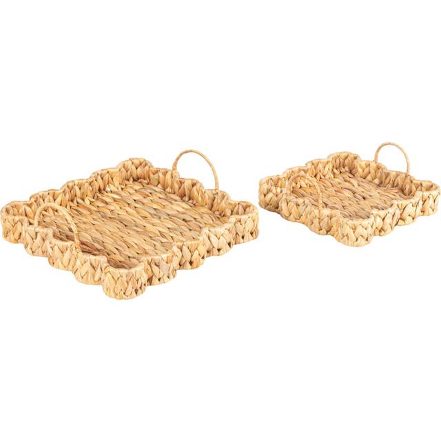 Household Essentials Handwoven Tray with Scalloped Edge and Handles  Natural