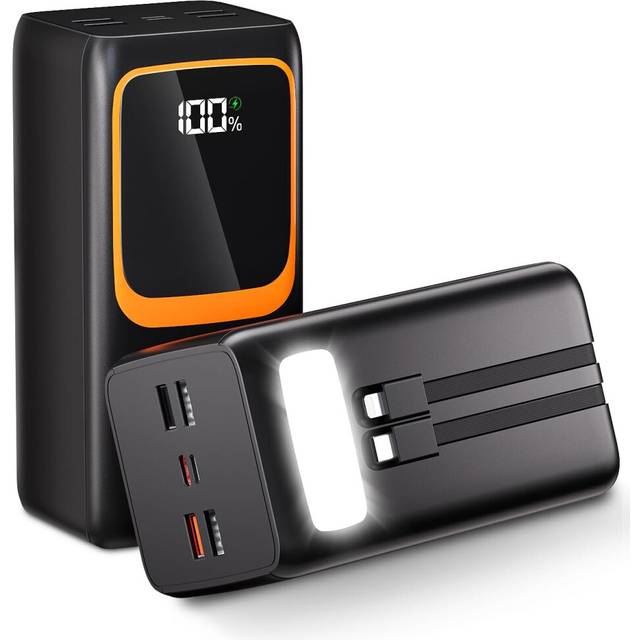 50000mAh Power Bank with Built-in Cable, 22.5W Fast Charging External Battery with Large Capacity, Portable Charger with LED Flashlight