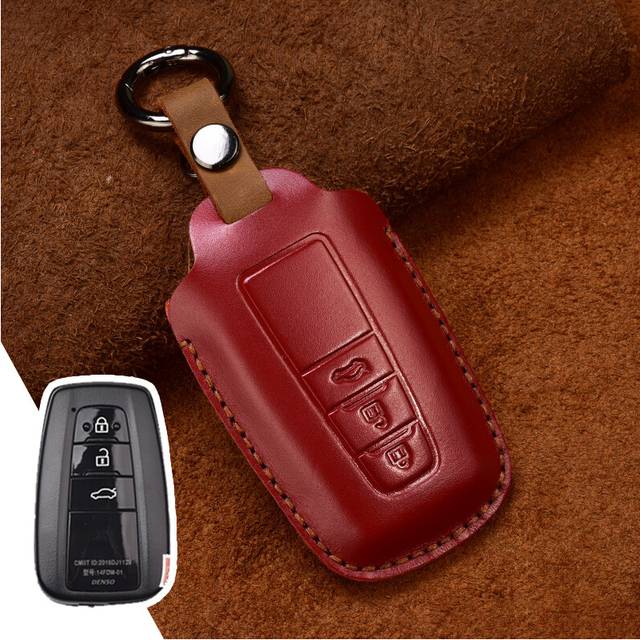 (A 3 Button Red) Leather Car Key Case For Toyota Camry CHR Prius Corolla RAV4 Prado 2017