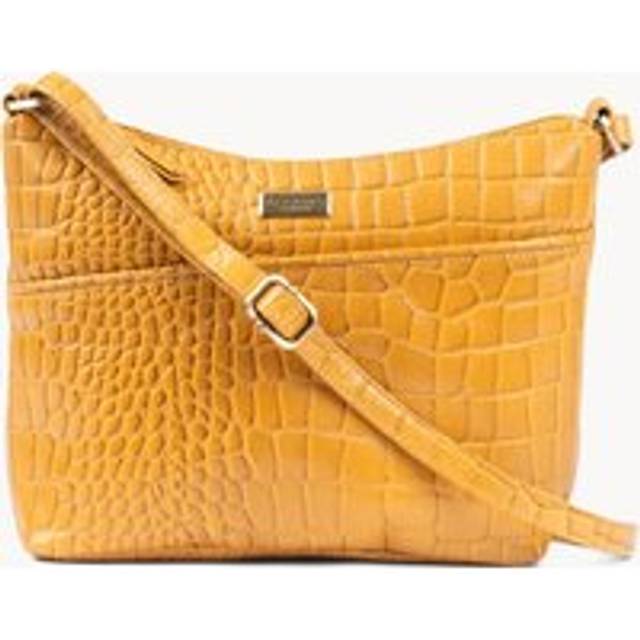 'CAROL' Embossed Croc Real Leather Designer Crossbody Shoulder Bag - Mustard - One Size