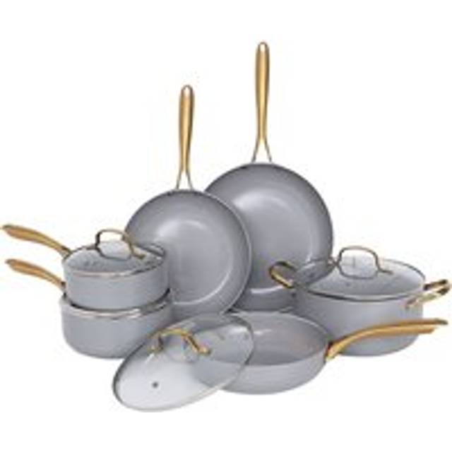 Grey gold induction 10 pc cookware set non stick frying pan saucepan cooking pot