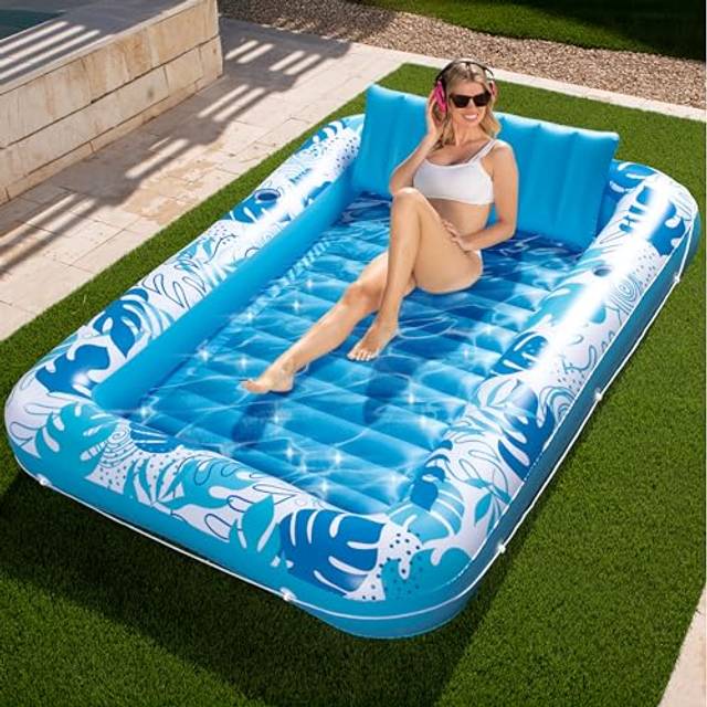 "Sloosh Inflatable Tanning Pool Lounger Float-XL  85"""""""" x 57"""""""" Extra Large Suntan Sun Tan tub for Adults  Bed Blow up  Raft Lounge Floatie  XL-Blue"