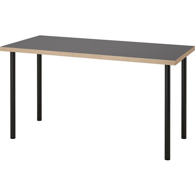 LAGKAPTEN / ADILS skrivbord, grå/trämönstrad svart, 140x60 cm
