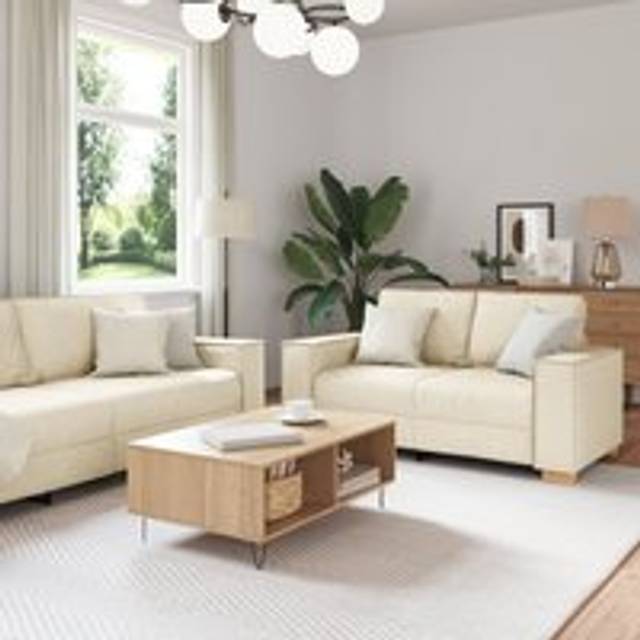 3-Piece Sofa Set with Cushions in Linen - Beige - One Size