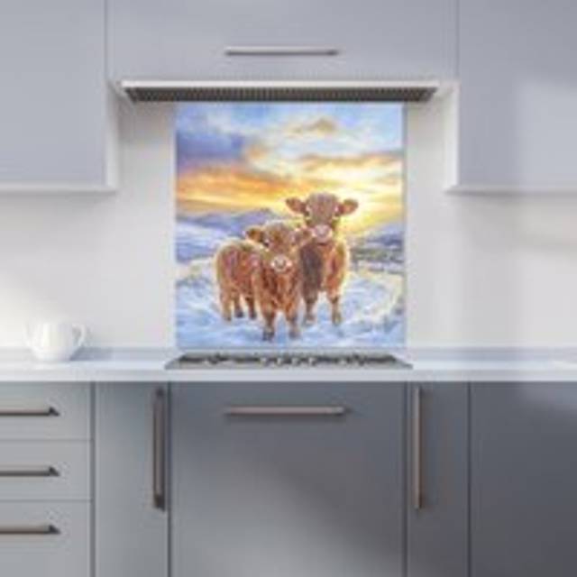Warren Reed - Designer Snowy Baby Highland Cows Kitchen Splashback W700Mm X H750Mm, Multi