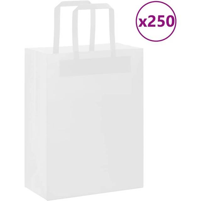 (white, 21 x 11 x 28 cm/ 250 pcs) vidaXL Paper Bags 250 pcs with Handles White 21x11x28 cm Paper Grocery Bag