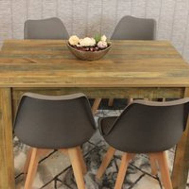 Kosy Koala Dining Table Rustic Effect Wood With 4 Grey Plastic Leather Chairs Dining Room, Multi