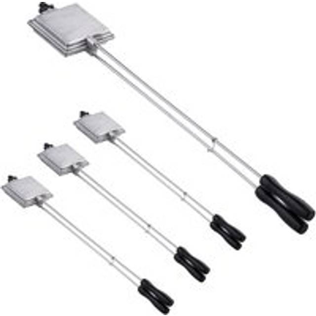 Relaxdays - 4x Sandwich Iron, Camping Grill, Portable, Aluminium, Wood, Handle: 57cm Long, Toastie Maker: 10x10 cm, Silver
