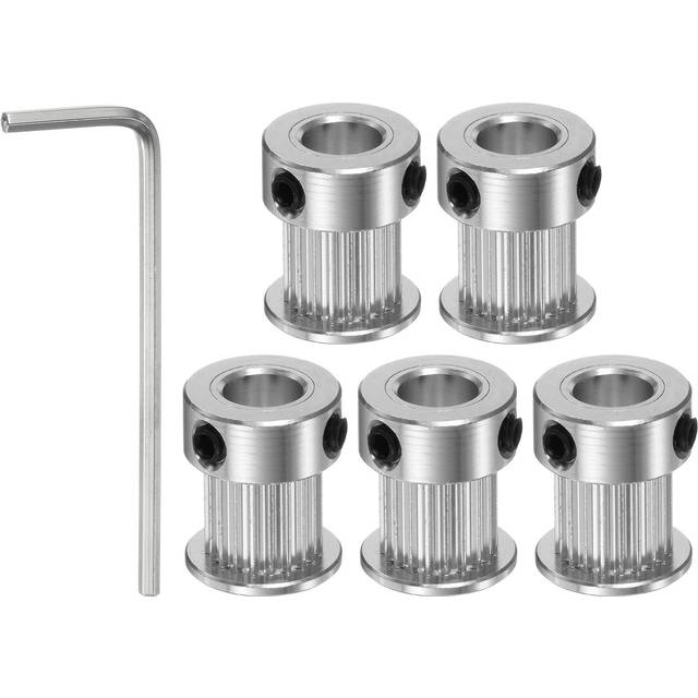 5pcs 2gt timing pulley 20t 8mm bore 16mm dia.10mm belt w spanner, silver tone
