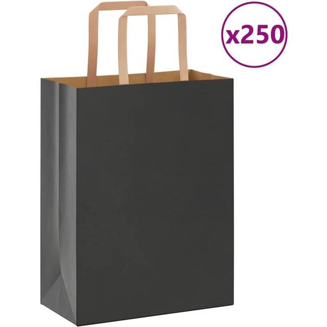 (black, 21 x 11 x 28 cm/ 250 pcs) vidaXL Paper Bags 250 pcs with Handles White 21x11x28 cm Paper Grocery Bag