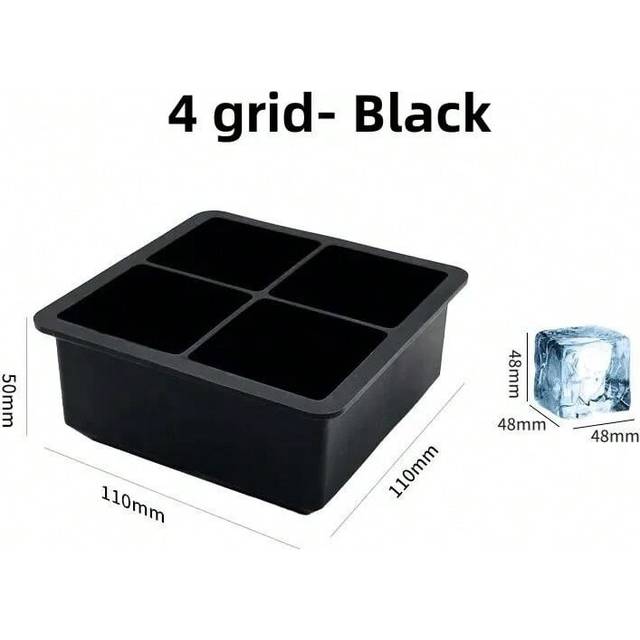 (4 grid- Black) 15Grid Big Square ice cube trays with lid and storage Ice Maker BPA Free Flexible Silicone Ice Cube Molds for Freezer Containers