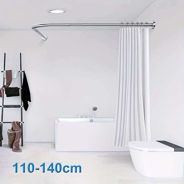TEMU Stretchable Stainless L Shaped Pole Bathroom Corner Shower Curtain Rail Rack Rod