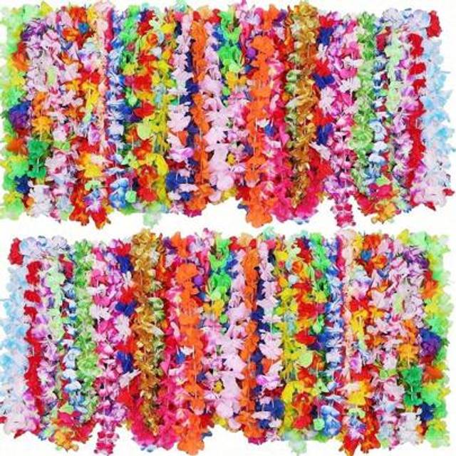SHEIN 1/5/10/20/30/40/50pcs Hawaii Garland Necklace Tropical Hawaii Flower Theme Party Favors Headbands Holiday Wedding Beach Birthday Decorations Party Sup