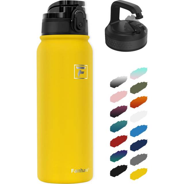 Fanhaw 20 Oz Insulated Stainless Steel Water Bottle with 2 Lids Chug Lid& Carabiner Lid - For Kids  Women  Men | Leak & Sweat Proof with Anti-Dust Lid