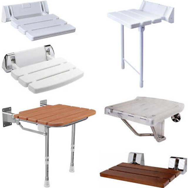 EcoSpa Comfort Plus Bathroom Wall Mounted with Legs Folding White Shower Seat
