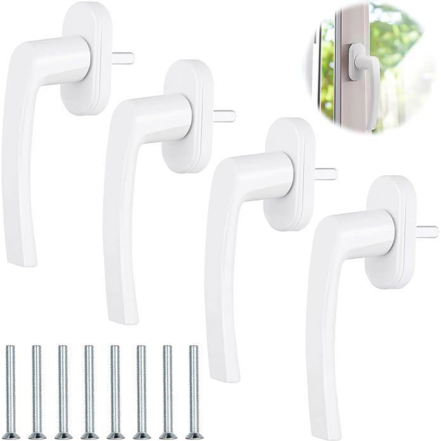 4Pcs Window Handle, PVC Window Handle without Locking Cylinder with 8 Screws, White Aluminum Window Handle Length