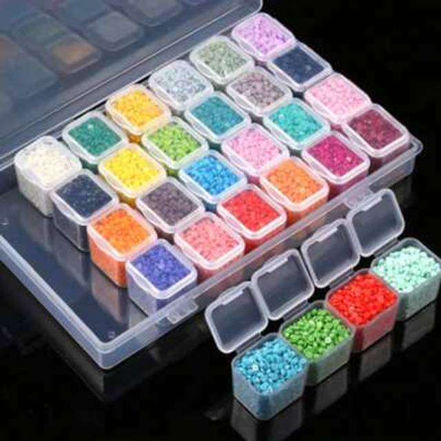 SHEIN 28 Grids Diamond Painting Rhinestone Storage Box, Painting Box Plastic Organizer Embroidery Accessories DIY Art Crafts Storage