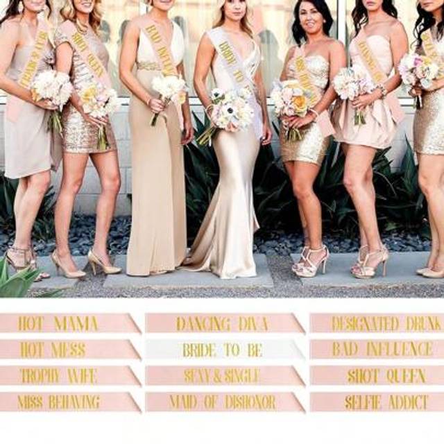SHEIN 12pcs Bachelorette Party Bride Tribe Sashes - 1pc White Bride To Be Sash & 11pcs Rose Gold Sashes - Fun & Stylish Accessories For Hen Party, Bridal Sh