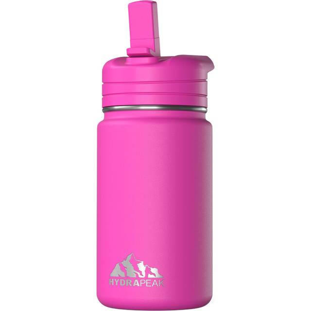 Hydrapeak Mini 14oz Water Bottle with Straw Lid  Insulated Water Bottle  Water Bottle Stainless Steel  Water Bottles (Fuchsia)