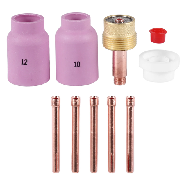 9Pcs TIG Welding Torch Large Long Gas Lens & Alumina Cup for WP17 WP18 WP26 Collet Bodies Kit Accessories