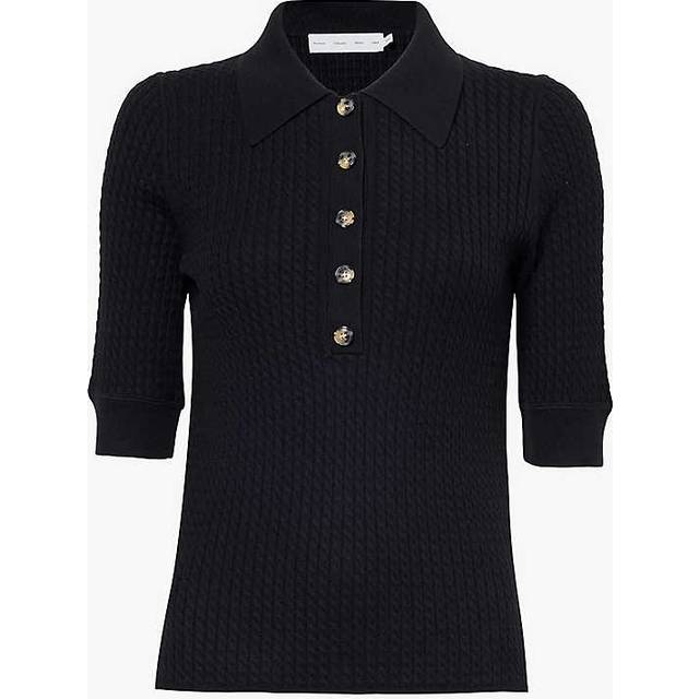 Proenza Schouler White Label Womens Black Sera Slim-fit Cotton-blend Knit Polo Shirt S - BLACK