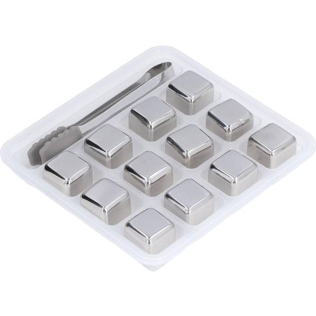 12Pcs Whiskey Stones with Tong Storage Box Reusable Stainless Steel Beverage Ice Cubes Set for Home