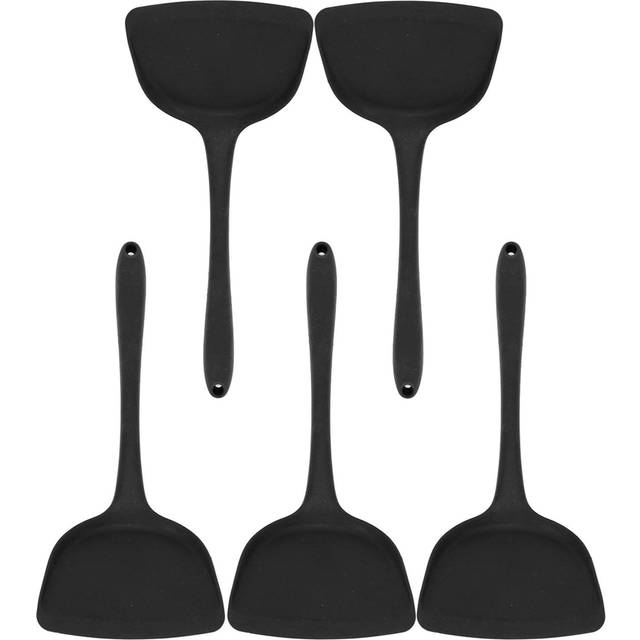 5Pcs Cooking Spatula with Hanging Hole Ergonomic Prevent Scalding Chinese Silicone Spatula for svart