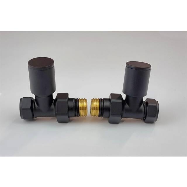 "(Straight) Kirby Black Straight/Angled/Corner Towel Rail Valves 1/2"" /15mm Radiator valves Solid Brass"